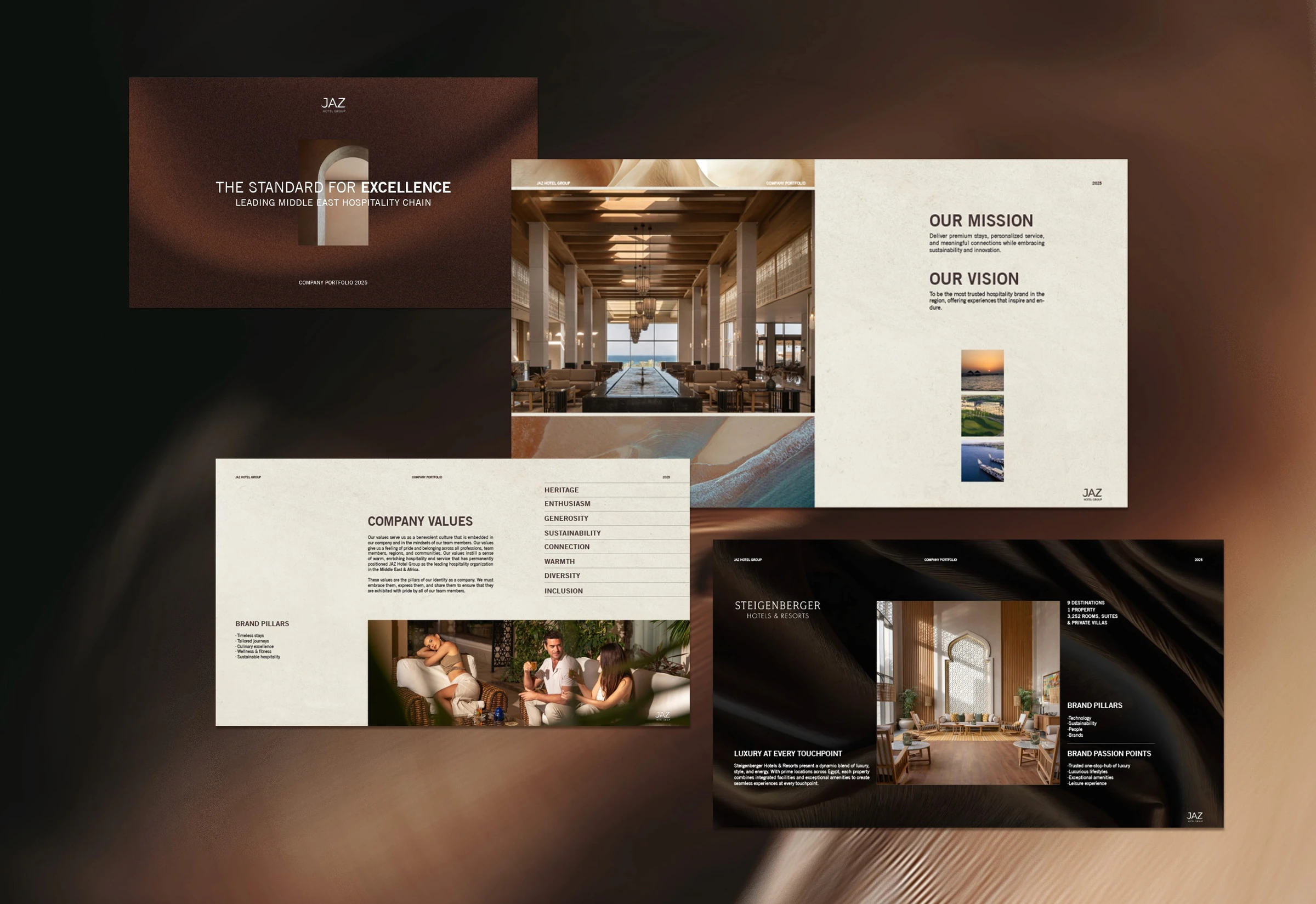 JAZ hotel website layouts with hospitality photography and editorial typography