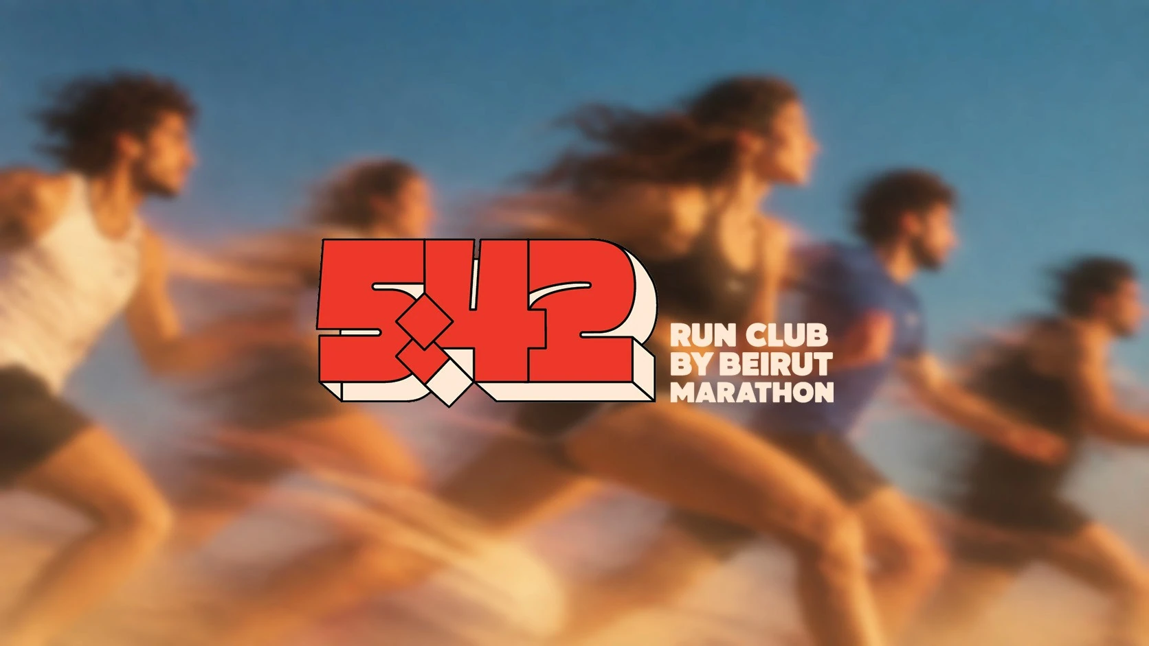 5:42 Run Club identity with a red wordmark and runners in motion